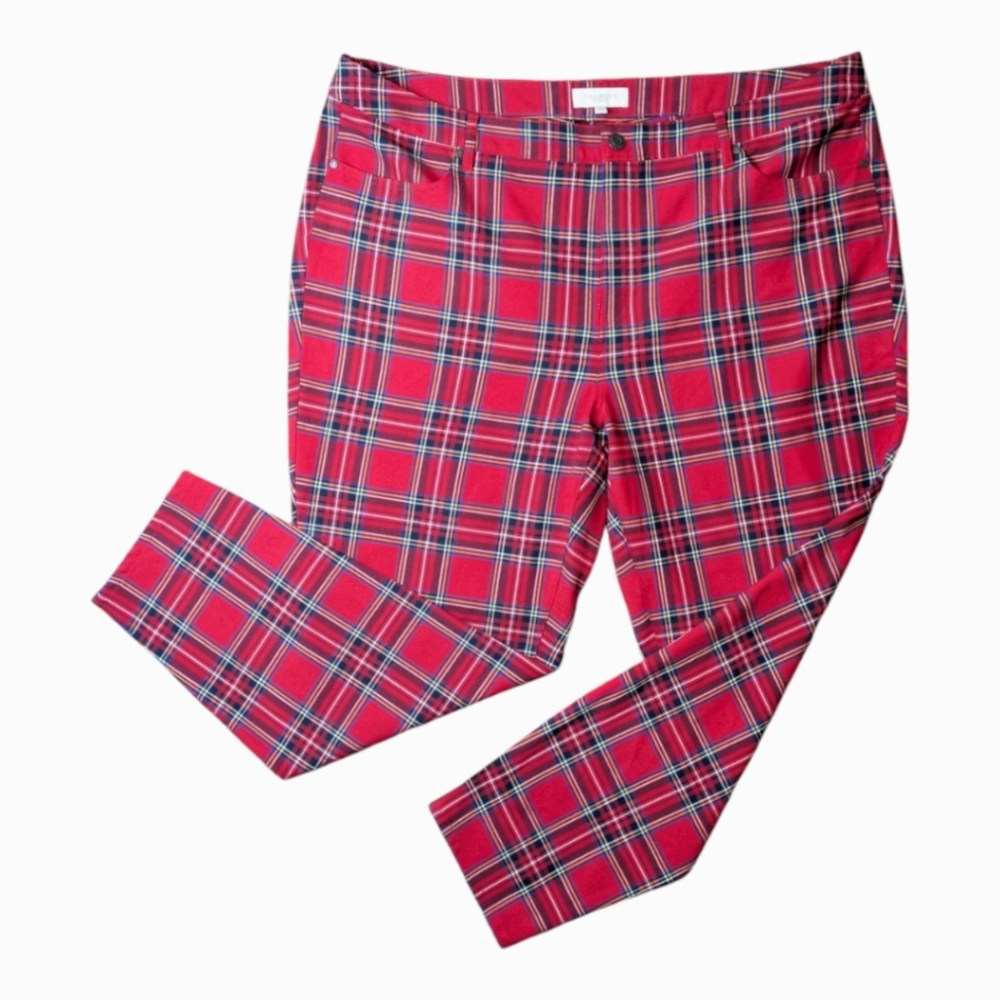 Talbots Plus Red Plaid Ankle Pants Women's Size 22W
